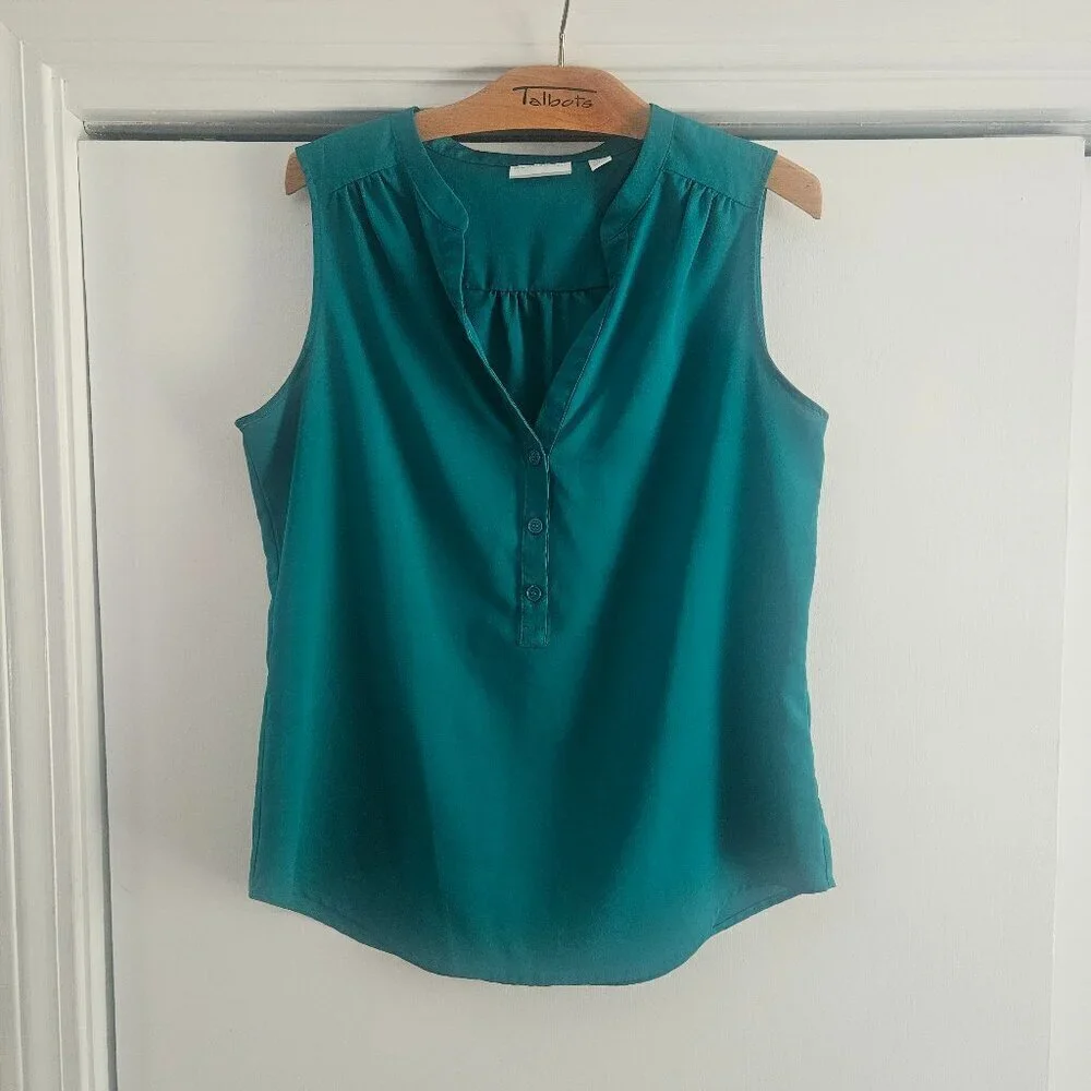 New York & Company Teal Green Sleeveless Blouse Medium Half-Button Shell - Picture 2 of 12